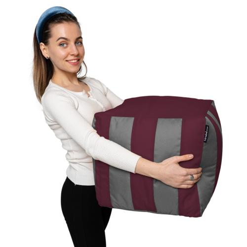 Пуф Кубик Смугастий Оксфорд 40х40 Студія Комфорту Сірий + Бордовий Пуф Кубик Смугастий Оксфорд 40х40 Студія Комфорту Сірий + Бордовий