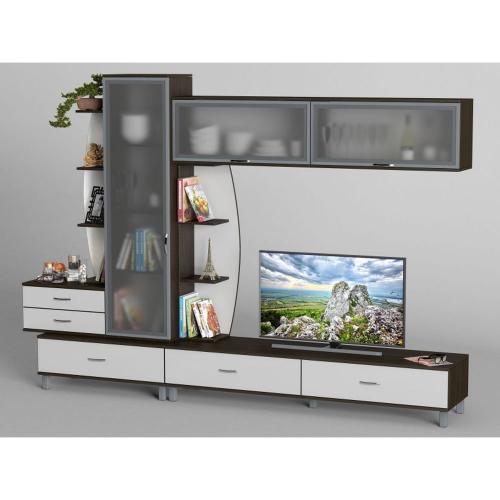 Стінка в вітальню Тиса Мебель Вітальня-15 Венге Білий 1900x450x2850 мм Стінка в вітальню Тиса Мебель Вітальня-15 Венге Білий 1900x450x2850 мм