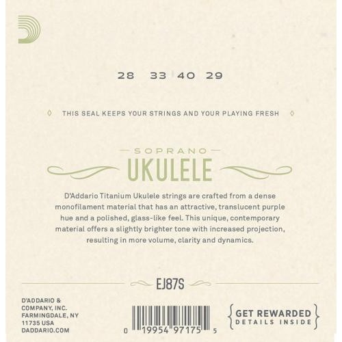 Струни для укулеле D'Addario EJ87S Titamium Soprano Ukulele Strings 28/29 Струни для укулеле D'Addario EJ87S Titamium Soprano Ukulele Strings 28/29