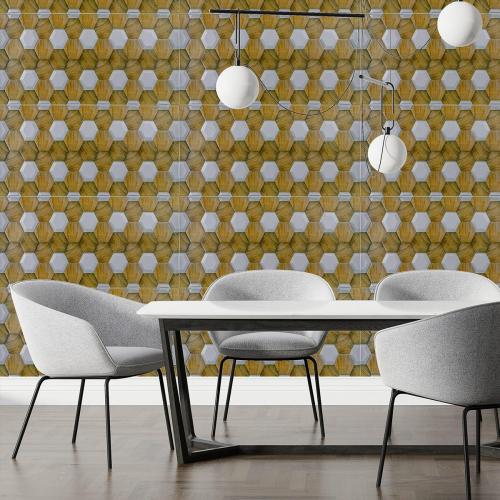 Декоративна панель ПВХ під жовто-білі соти 960х480х4мм SW-00001790 Sticker Wall Декоративна панель ПВХ під жовто-білі соти 960х480х4мм SW-00001790 Sticker Wall