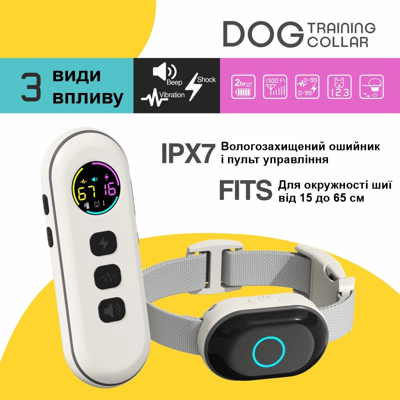 Електронний нашийник для середніх собак дресирувальний з трьома видами впливу DOBE DB900S, чорний