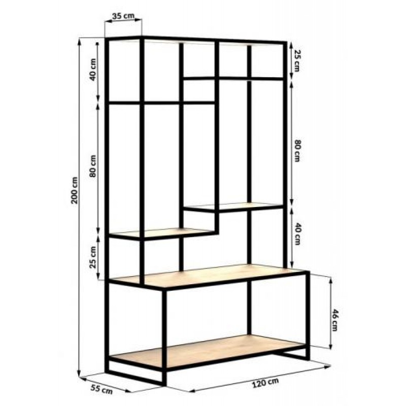 Стелаж для зберігання в стилі Loft NS-1711 2030x1200x550 мм Черный