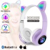 Повнорозмірні навушники бездротові Cat Headset M23 Bluetooth з RGB підсвічуванням та котячими вушками Purple