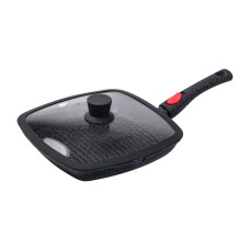 Сковорода-гриль алюмінієва з кришкою YIWU Haus Roland 1.5 л 25x25 см Чорний (HP33545)
