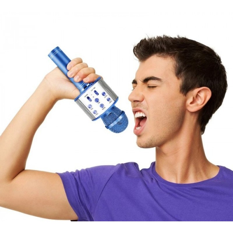 Бездротовий Bluetooth мікрофон для караоке Wster ws-858 зі зміною голосу портативний USB-мікрофон Синій