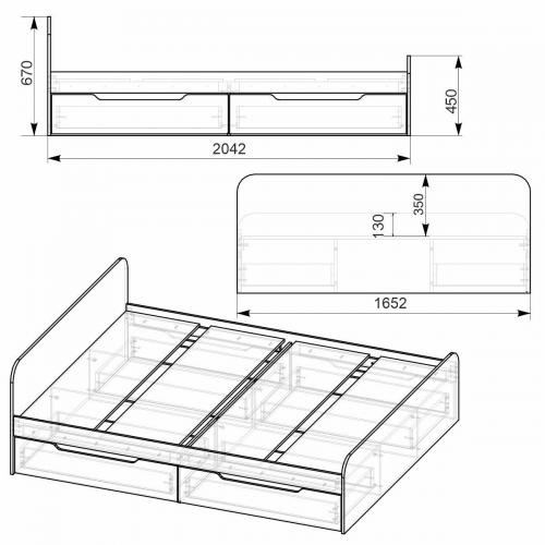 Двоспальне ліжко Компанит Віола 160+4 ящика 204,2х165,2х67 см Бук Двоспальне ліжко Компанит Віола 160+4 ящика 204,2х165,2х67 см Бук