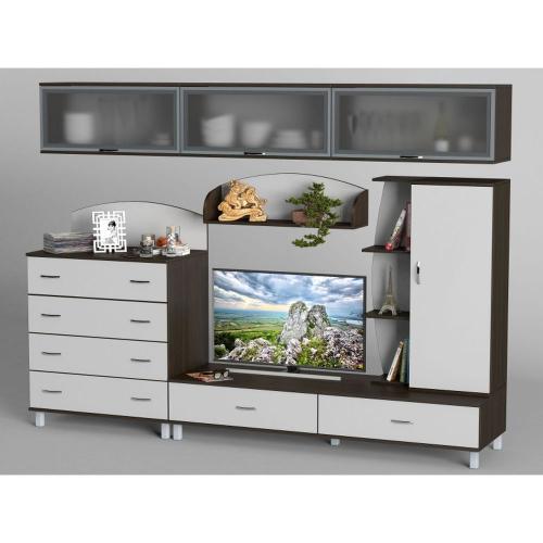 Стінка в вітальню Тиса Мебель Вітальня-23 Венге Білий 2050x450x2700 мм Стінка в вітальню Тиса Мебель Вітальня-23 Венге Білий 2050x450x2700 мм