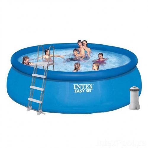 Басейн надувний сімейний з фільтр насосом Intex Easy Set 457х122 см 14141 л Блакитний (26168) Басейн надувний сімейний з фільтр насосом Intex Easy Set 457х122 см 14141 л Блакитний (26168)