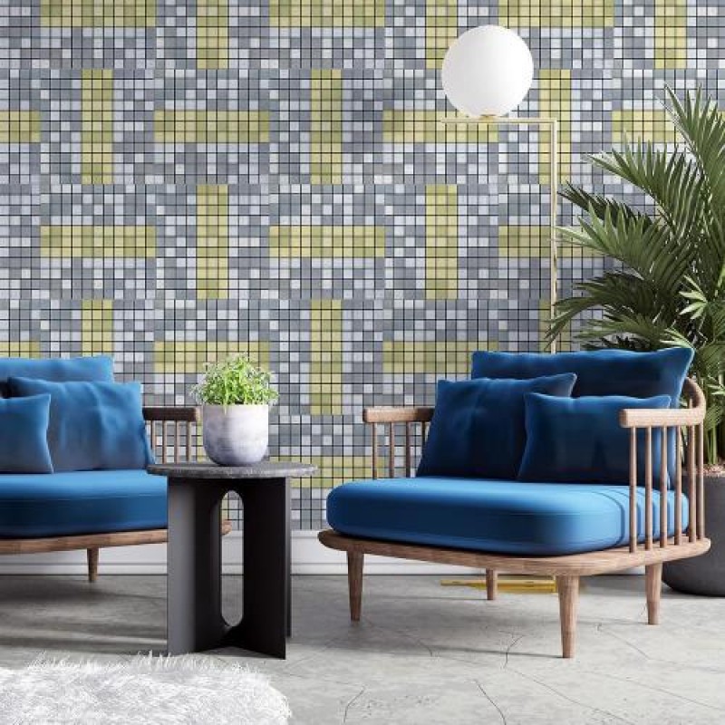 Самоклеюча алюмінієва срібна плитка із золотом мозаїка 300х300х3мм SW-00001826 (D) Sticker Wall