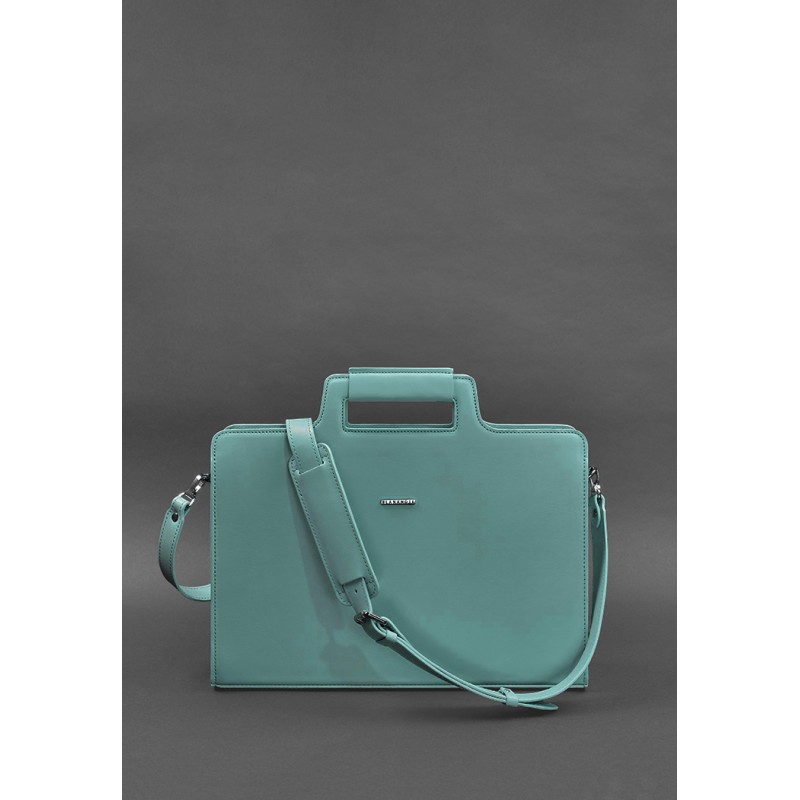 Жіноча шкіряна сумка для ноутбука та документів бірюзова BlankNote
