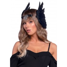 Пов’язка на голову з крилами Leg Avenue Feather headband Black, пір’я та натуральна шкіра