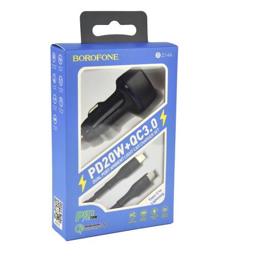Автомобільний зарядний пристрій Borofone BZ14A PD20W QC3.0 Type C to Lightning 3A Чорний Автомобільний зарядний пристрій Borofone BZ14A PD20W QC3.0 Type C to Lightning 3A Чорний