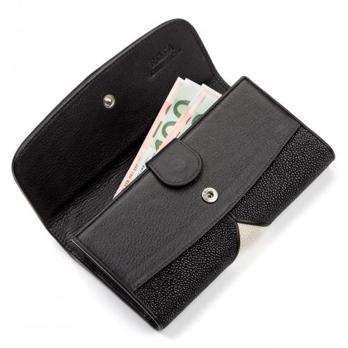 Гаманець жіночий STINGRAY LEATHER 18103 із натуральної шкіри морського ската Чорний, Чорний Гаманець жіночий STINGRAY LEATHER 18103 із натуральної шкіри морського ската Чорний, Чорний