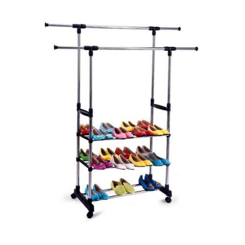 Підлогова вішалка-стійка для одягу та взуття Double Pole Сріблястий (200852)