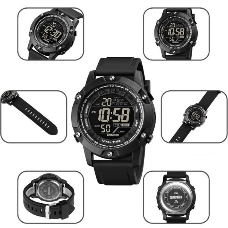 Чоловічий спортивний наручний годинник Skmei 1762 водонепроникні Чорний