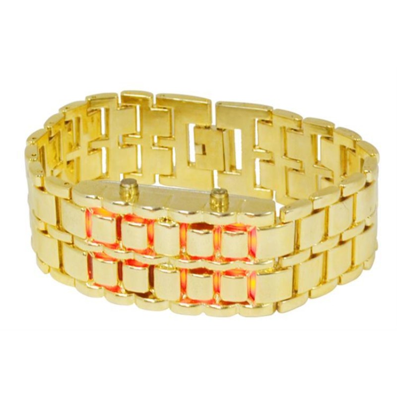 Годинник-браслет Iron Samurai LED Watch золотистий з червоними світлодіодами (IBW012YR)