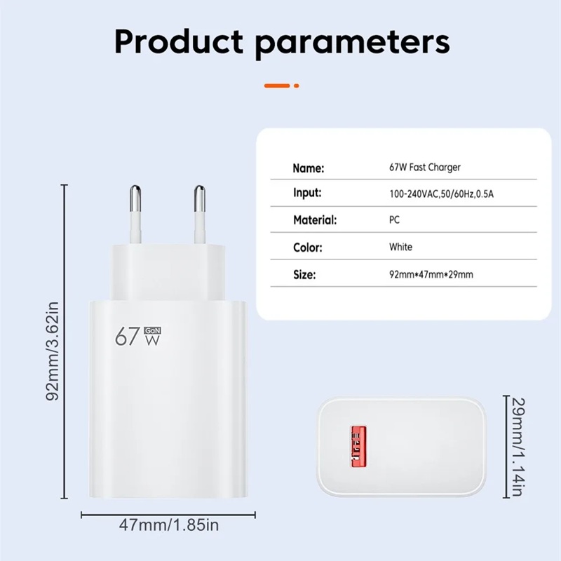 Швидка USB зарядка GaN 5V-3A, 9V-2A, 12V-1.5A, макс. потужність 18 Ватт + USB кабель 1метр Nectronix TRG-160