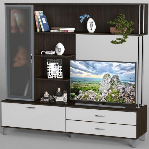 Стінка в вітальню Тиса Мебель Вітальня-29 Венге Білий 1600x450x1800 мм Стінка в вітальню Тиса Мебель Вітальня-29 Венге Білий 1600x450x1800 мм