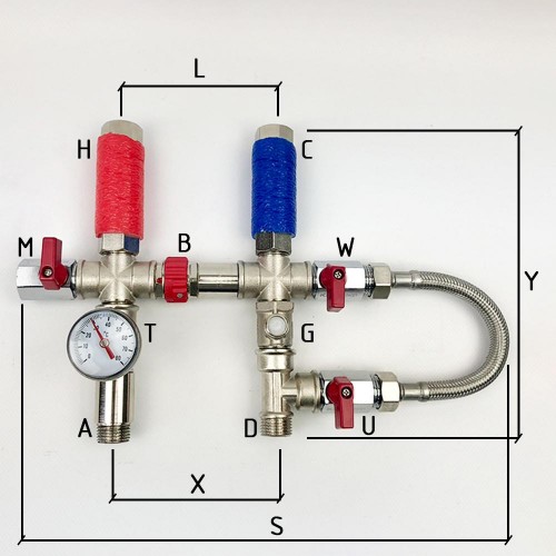 Комплект підключення для бойлера водонагрівача Kvant Labaratory 12.1 BYPASS   з байпасом і термометром  1/2