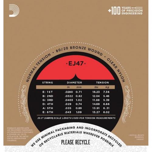 Струни для класичної гітари D'Addario EJ47 Classical 80/20 Bronze Wound Nylon Normal Tension Струни для класичної гітари D'Addario EJ47 Classical 80/20 Bronze Wound Nylon Normal Tension