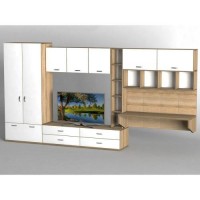 Стінка в вітальню Тиса Мебель Вітальня-229 Сонома Білий 2050x500x3930 мм Стінка в вітальню Тиса Мебель Вітальня-229 Сонома Білий 2050x500x3930 мм