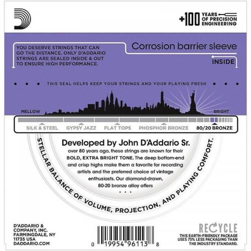 Струни для акустичної гітари D'Addario EJ13 80/20 Bronze Custom Light Acoustic Guitar Strings 11/52 Струни для акустичної гітари D'Addario EJ13 80/20 Bronze Custom Light Acoustic Guitar Strings 11/52