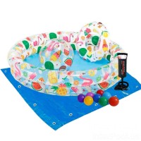 Дитячий надувний басейн Intex 59460-2 «Фрукти», 122 х 25 см, з м'ячиком та колом, з кульками 10 шт, підстилкою, насосом (hub_fkch5w)