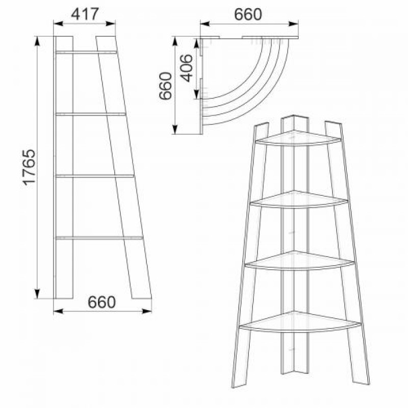 Кутова полиця-стелаж Компанит П 27 66х66х176,5 см горіх