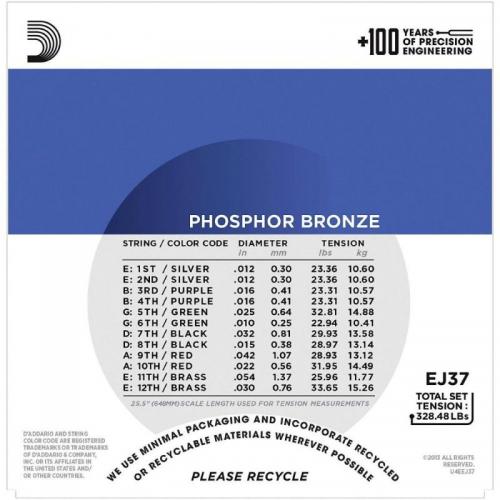 Струни для акустичної гітари 12 шт D'Addario EJ37 Phosphor Bronze 12-54 Струни для акустичної гітари 12 шт D'Addario EJ37 Phosphor Bronze 12-54