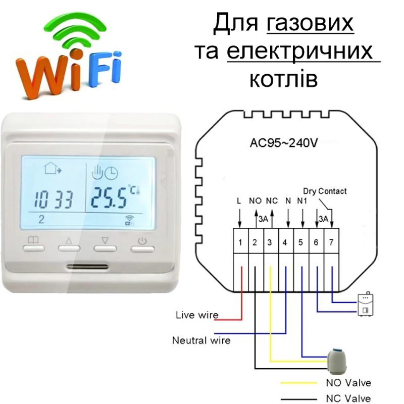 Wifi термостат для газового та електричного котла з LCD дисплеєм Minco Heat MK60L, білий
