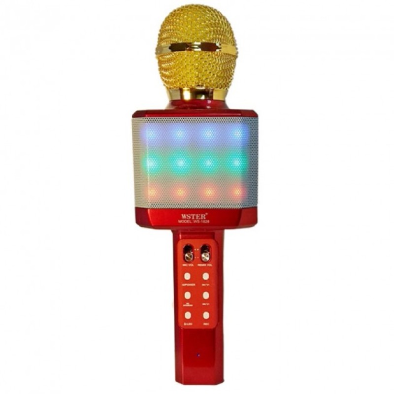 Мікрофон-караоке бездротовий WSTER WS-1828 White з функцією зміни голосу Червоний із золотим