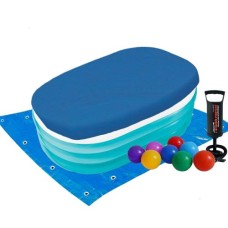 Дитячий надувний басейн Intex 57482-3 «Морські друзі», 163 х 107 х 46 см, з кульками 10 шт, тентом, підстилкою, насосом