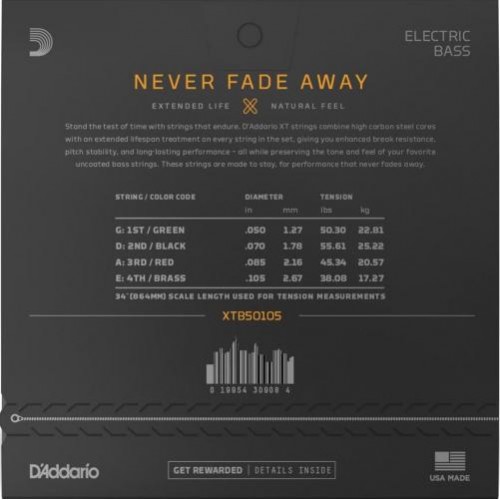 Струни для бас-гітари D'Addario XTB50105 XT Bass Medium 50/105 Струни для бас-гітари D'Addario XTB50105 XT Bass Medium 50/105