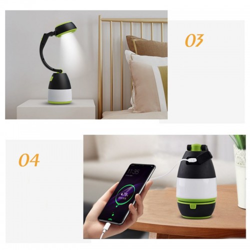 Лампа-ліхтар для кемпінгу з повербанком SUNROZ Camping LED Lamp 4 в 1 Чорно-зелений (SUN7320)