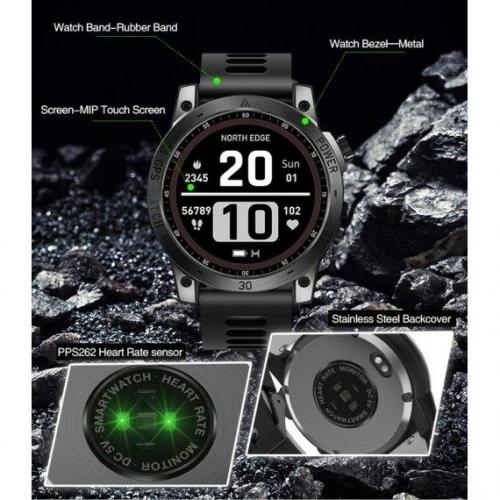 Чоловічий наручний розумний годинник North Edge CrossFit GPS з компасом Black Чоловічий наручний розумний годинник North Edge CrossFit GPS з компасом Black
