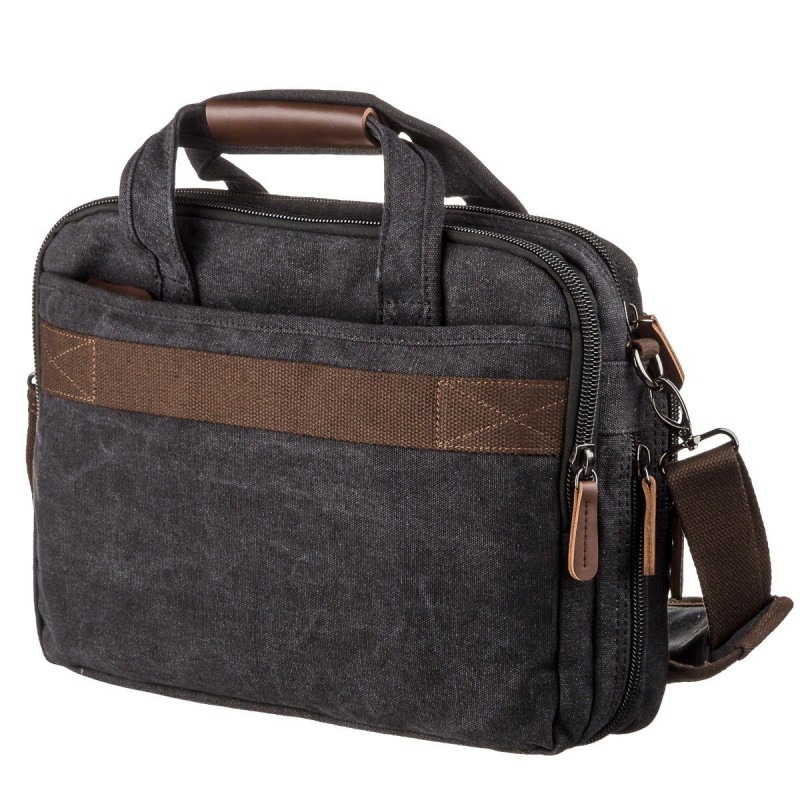 Сумка текстильна для ноутбука 15.6 на два відділення Vintage 20177 Чорна