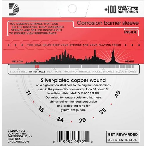 Струни для акустичної гітари D'Addario EJ83M Silverplated Wound Medium Gypsy Jazz Guitar Strings 11/45 Струни для акустичної гітари D'Addario EJ83M Silverplated Wound Medium Gypsy Jazz Guitar Strings 11/45