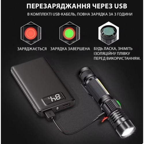 Ліхтарик Solve 600 Лм USB KT6008008