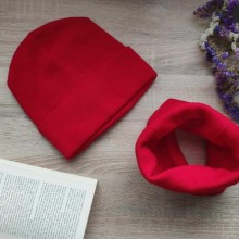 Комплект шапка з хомутом Luxyart унісекс розмір підлітковий червоний (OL-013)
