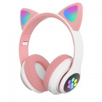 Бездротові навушники RIAS VZV-23M котячі вушка Bluetooth з RGB підсвічуванням White-Pink (3_01403)