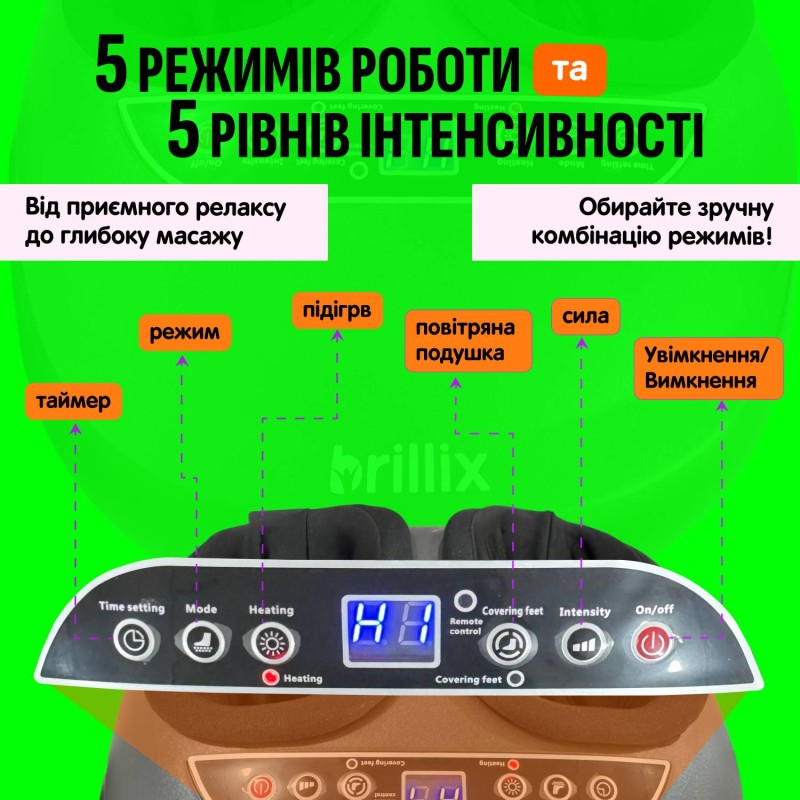 Масажер для ніг Brillix Shiatsu з пультом ДУ Сірий (Brillix-LFM)
