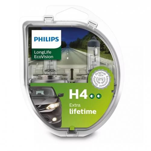 Комплект галогенових ламп Philips 12342LLECOS2 H4 60/55W 12V P43t EcoVision 2шт/комплект