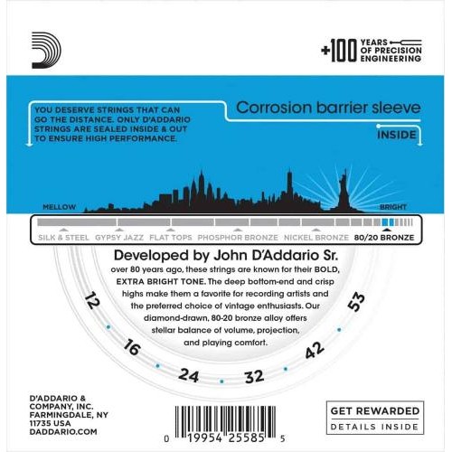 Струни для акустичної гітари 3 Sets D'Addario EJ11-3D 80/20 Bronze Light Acoustic Guitar Strings 12/53 Струни для акустичної гітари 3 Sets D'Addario EJ11-3D 80/20 Bronze Light Acoustic Guitar Strings 12/53