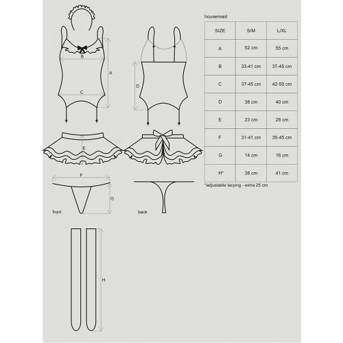 Еротичний костюм покоївки зі спідницею Obsessive Housemaid 5 pcs costume S/M, black, топ, спідниця,