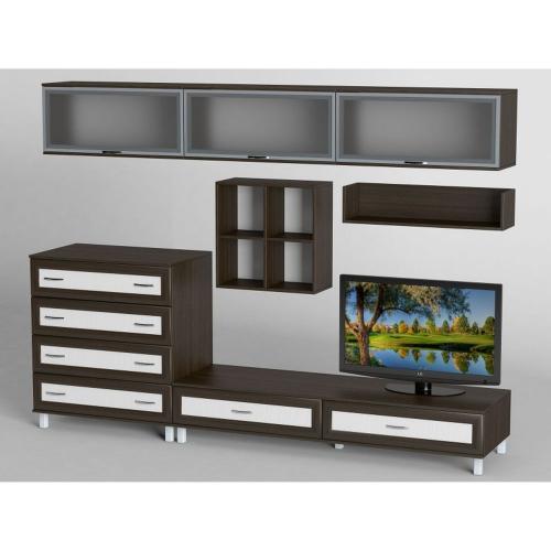 Стінка в вітальню Тиса Мебель Вітальня-22 Венге Білий 2050x450x2700 мм Стінка в вітальню Тиса Мебель Вітальня-22 Венге Білий 2050x450x2700 мм