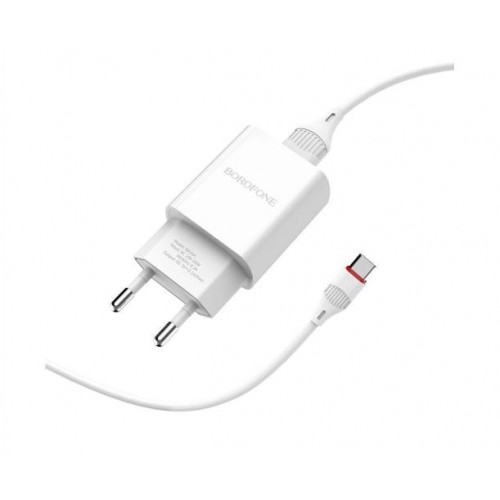 Мережеве заряджання Borofone BA20A 2.1A адаптер 1 USB + кабель Type C Білий Мережеве заряджання Borofone BA20A 2.1A адаптер 1 USB + кабель Type C Білий