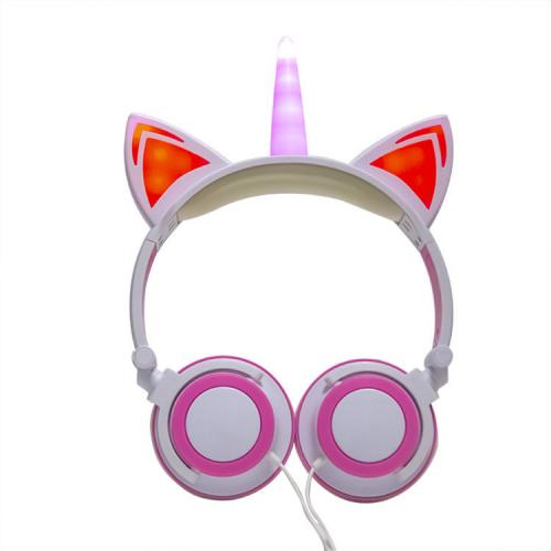 Навушники Linx Unicorn Ear Headphone з вушками Єдиноріг LED Рожевий (2996)