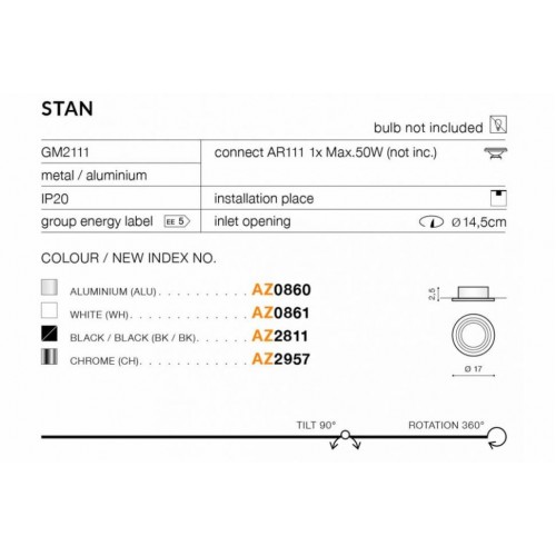 Точковий світильник AZzardo STAN AZ2811 Точковий світильник AZzardo STAN AZ2811