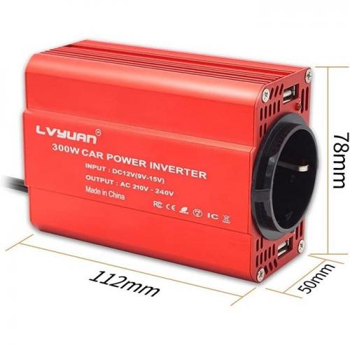 Інвертор автомобільний перетворювач напруги LVYUAN 300 W + 2 USB порти