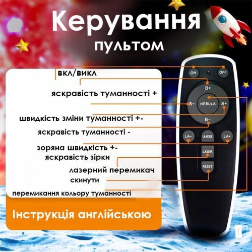 Проектор-нічник No Brand HR-F2 Black Астронавт із гітарою 8 режимів 13059-83041